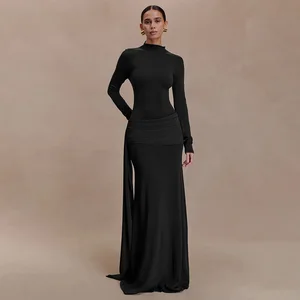 STOCK 3Colors Long Sleeve Women Vestidos Slim Fit Maxi Dress Evening Gown S-L