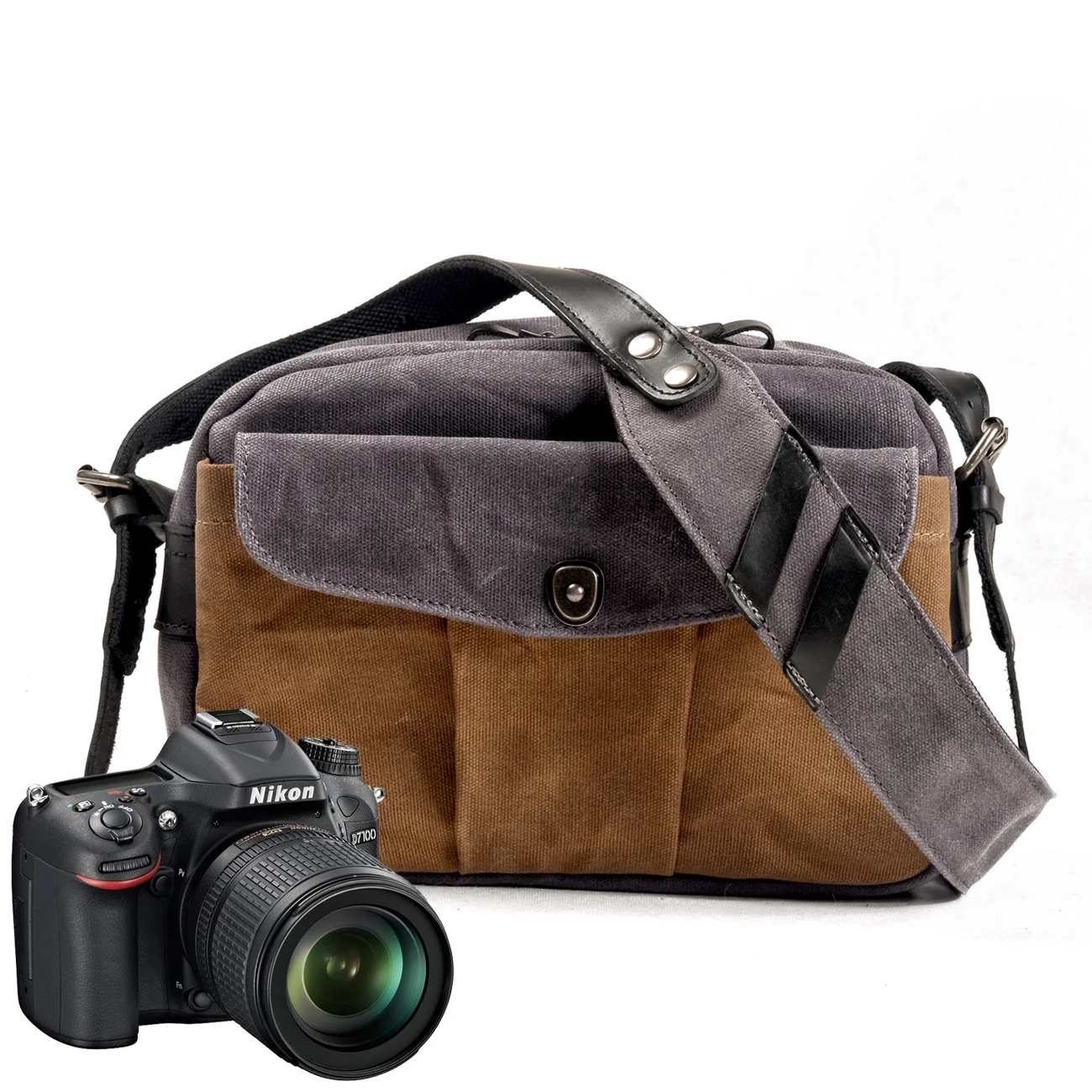 DROP SHIPPING The Vintage Canvas Leather Men's Briefcase Camera/Laptop Cross Body bag designed to hold your DSLR Messenger Bag