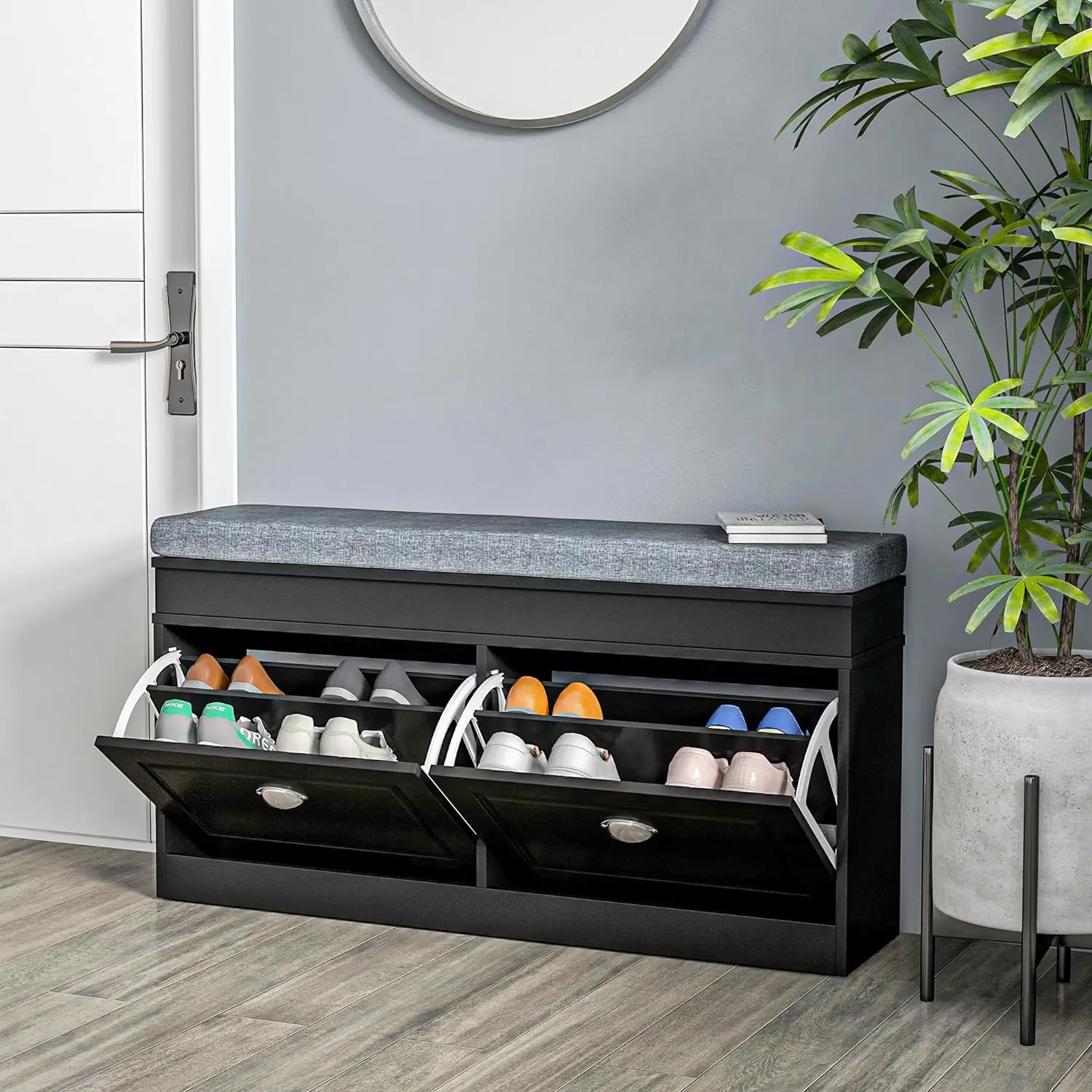 Luxurious Shoe Rack Entryway Hallway Bench Black Storage Organizer