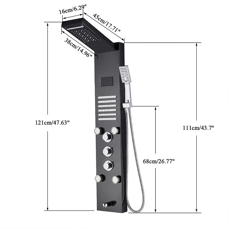 Modern Style Wall Mounted Stainless Steel Thermostatic Led Shower Panel