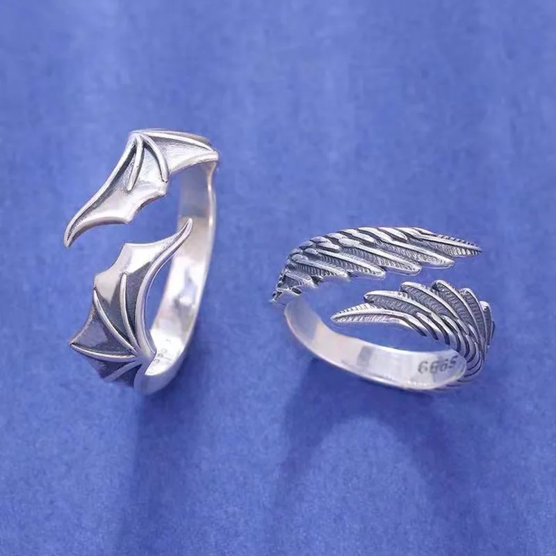 2025 Creative Couple Ring Personalized Open Ring Angel and Demon Wing Ring for Man Women