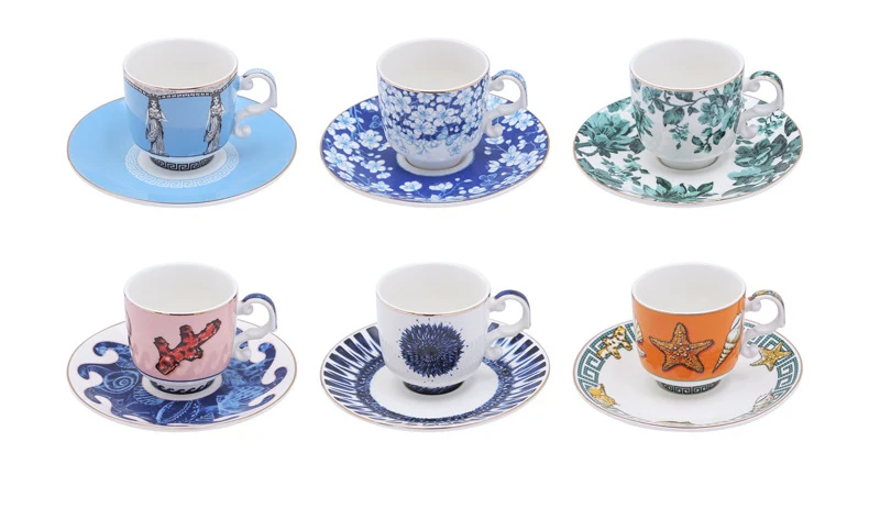 Classical Creative design tea set ceramic coffee cup and saucer porcelain cup drinkware 6PCS cup plate gift box supplier