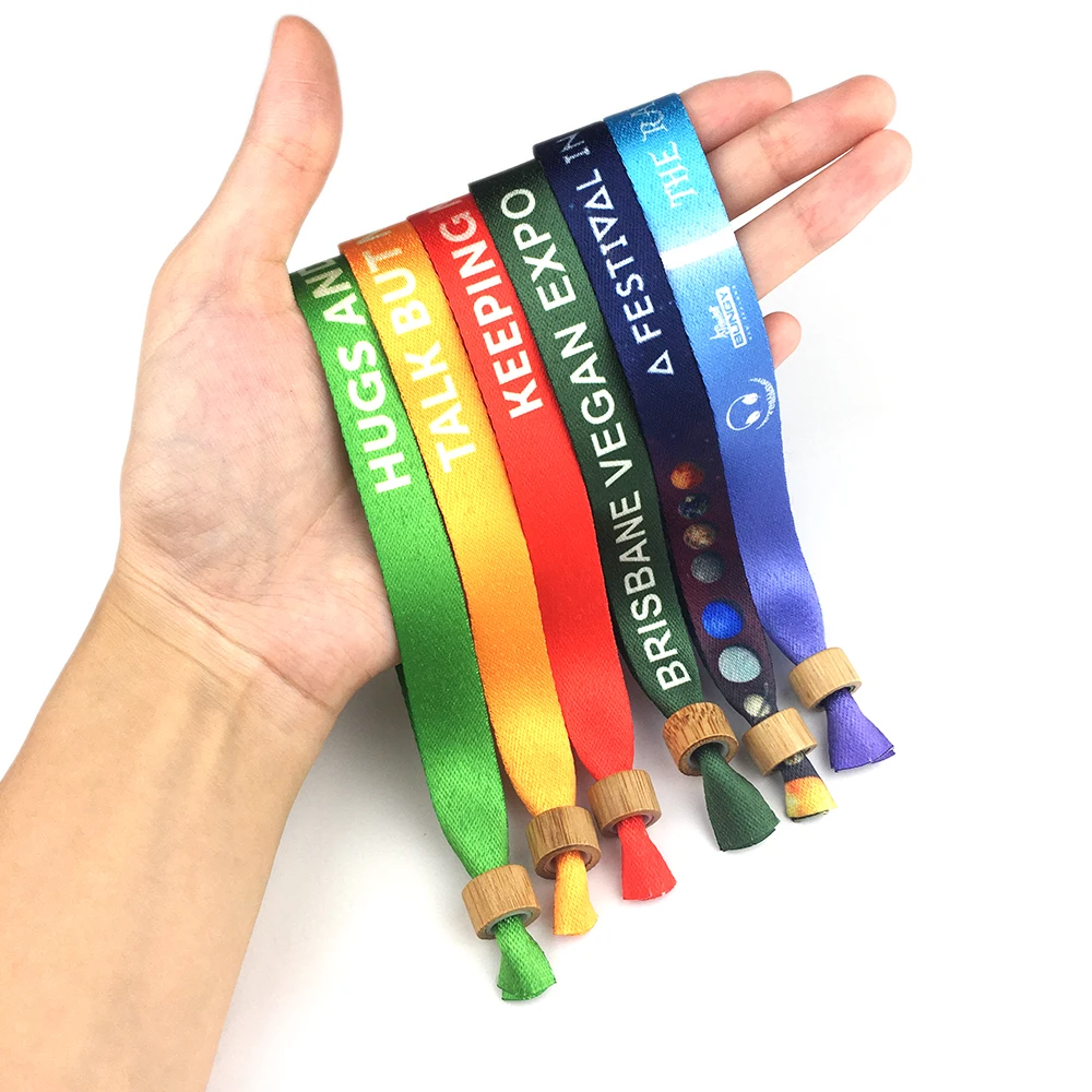 Custom Festival Fabric Woven Wristbands Recycled Friendly Rpet Wristbands  With Bamboo Wooden Lock Closure - Buy Fabric Wristband,Cheap Customized Fabric  Wristbands,Free Custom Wristbands Product on 