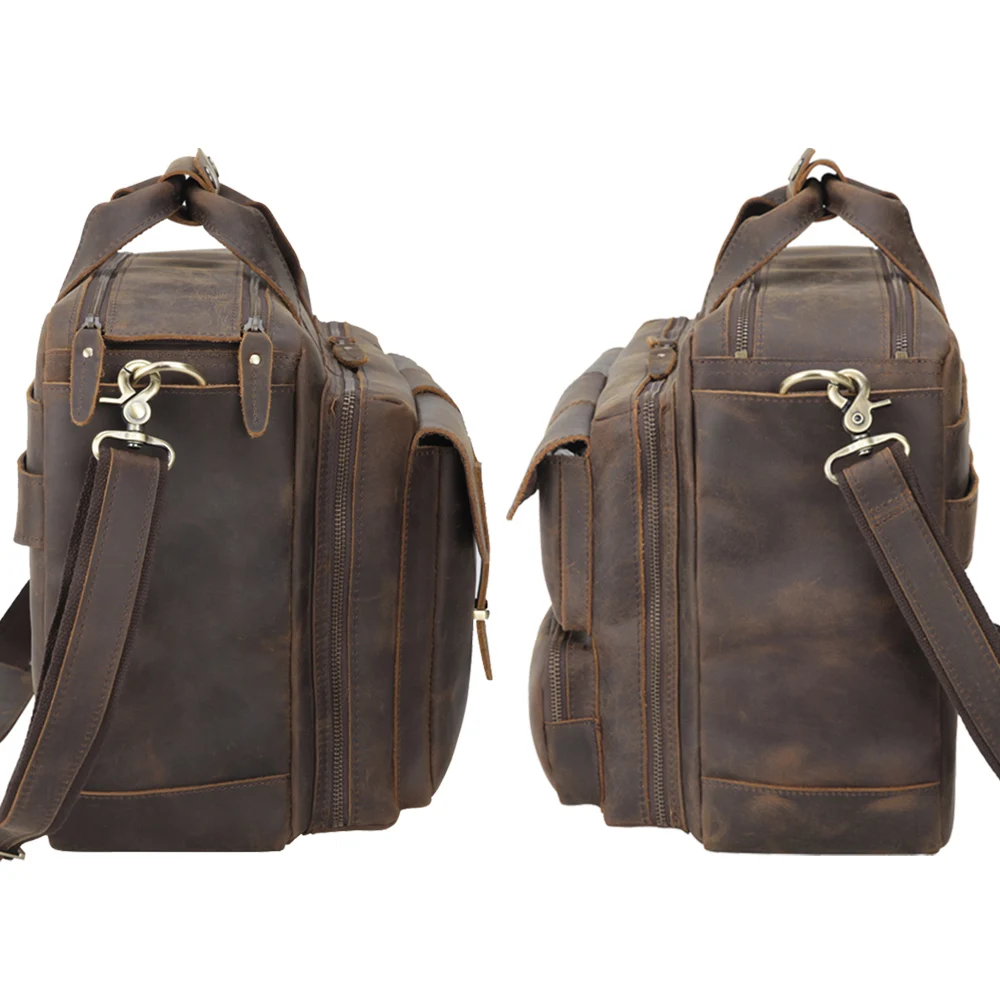 High Quality Vintage Design Large Genuine Leather Laptop Messenger Briefcase Bag for Men Crazy Horse Cowhide Leather Briefcase