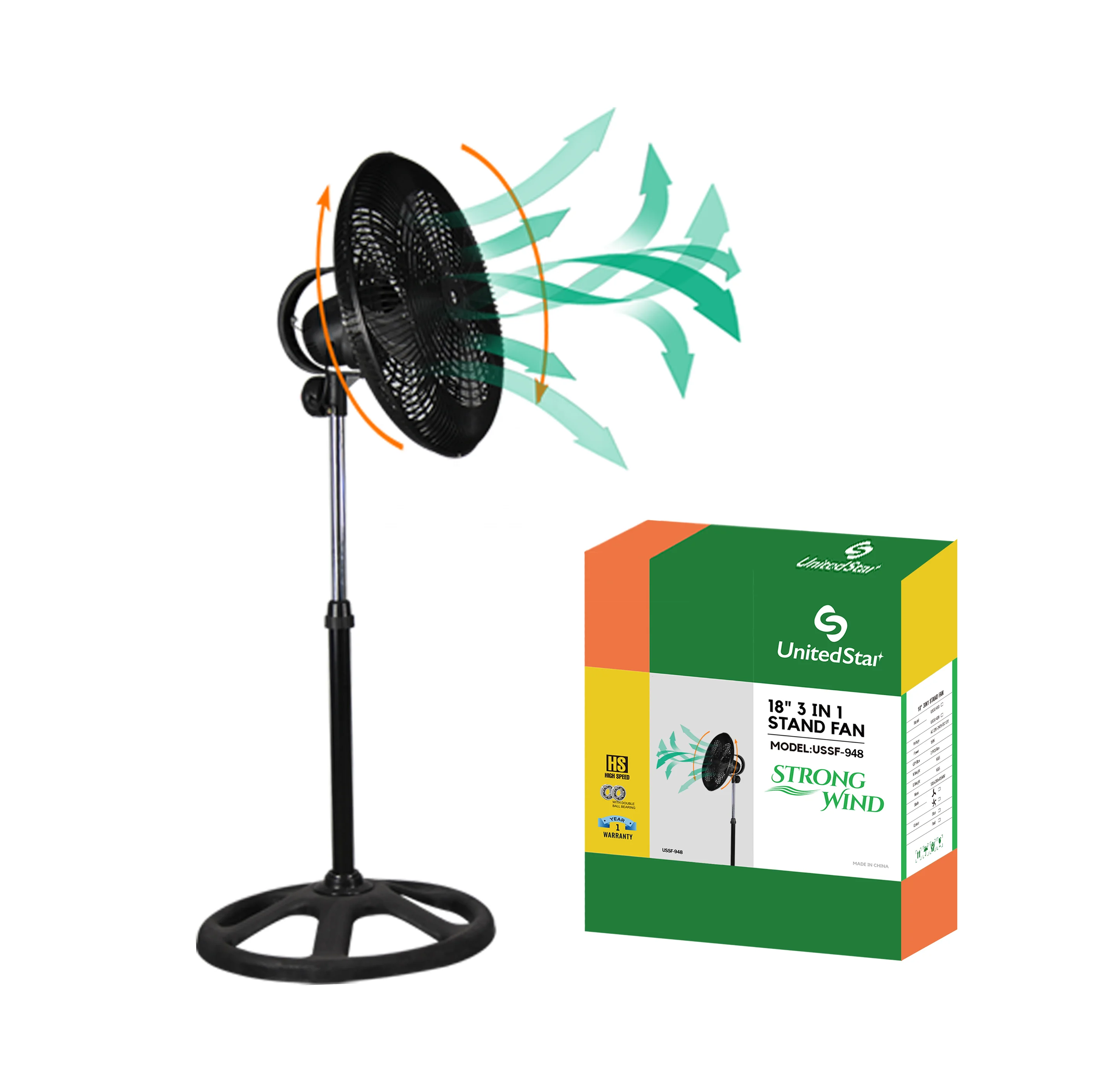 18 Inch Stand Fan 3in1 Electric With 360 Degree Oscillation Pedestal Ventilador Home Fan