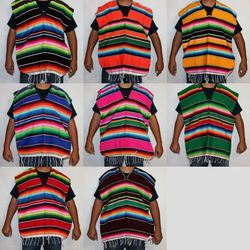 Multiple Colors Available Mexicanos Adult Size Cotton Ponchos Sarapes