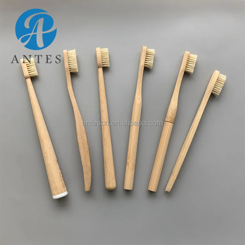 Natural Bristle Bamboo Toothbrush Round Handle Biodegradable Bamboo Boar Toothbrush with Custom Private logo
