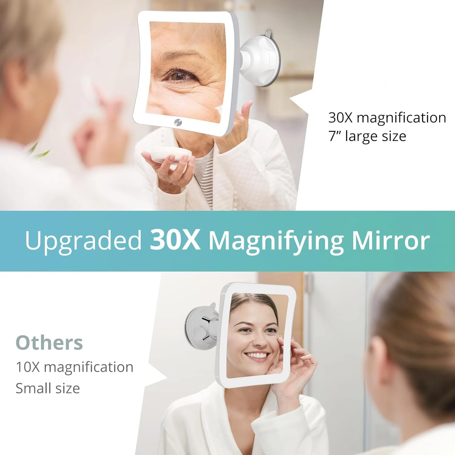 Manufacturer Upgraded 30X Rechargeable LED Sensor Touch Sensor Dimmable Switch Lighted Foldable Silver Finish Magnifying Mirror