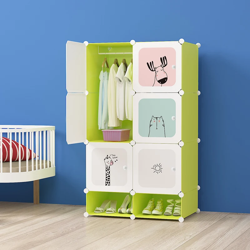 Simple Designs Small Free Assembly Kids Wardrobe Portable Storage Folding  Cupboard Baby Wardrobe for Clothes