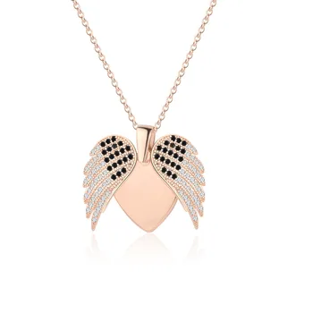 new design angel wings heart shape diamond necklaces women,copper pave with zircon pendant necklaces jewelry OEM