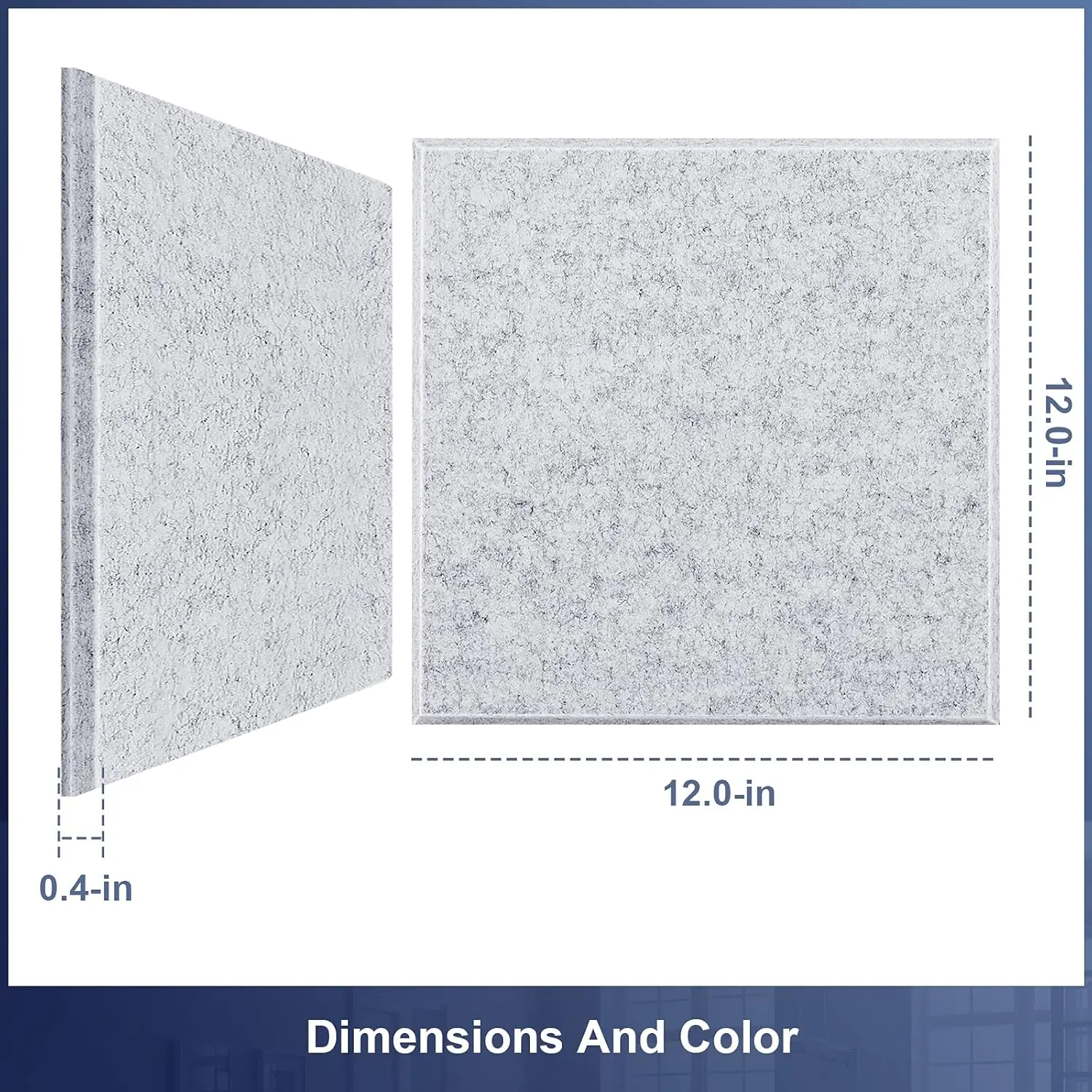 12-Pack Grey Polyester Acoustic Panels 12\"X12\"X 0.4\" High Density Beveled Pet Felt Acoustic Panel for Wall Acoustic Panel details