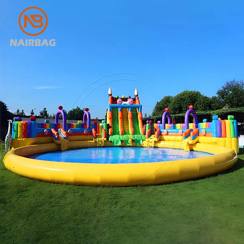 Large Inflatable Water Slide With Pool Ring Amusement Park Inflatable Water Play Equipment For