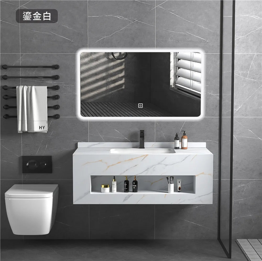 Artificial stone bathroom cabinet sanitary ware white marble slab vanity modern top double wall hung sink wash hand basin factory