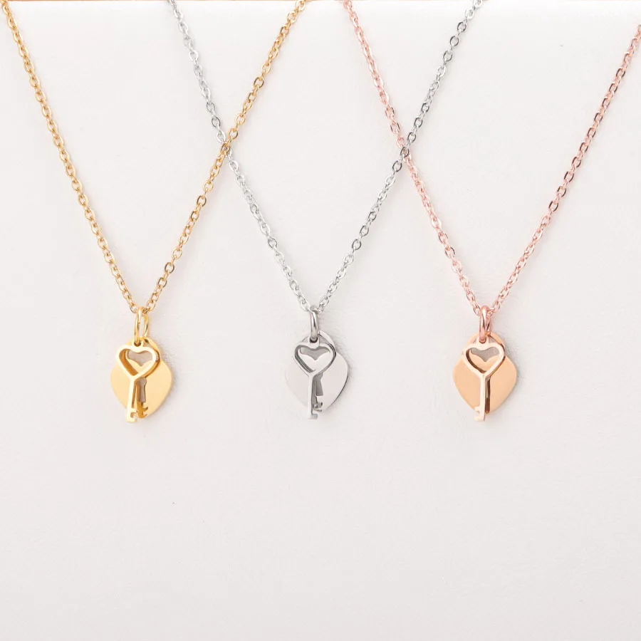 Unlock Key Pendant Necklace | Lock Hearts Collection | Stainless Steel Jewelry Design and Handmade in New York | Sustainable Stainless Steel Jewelry