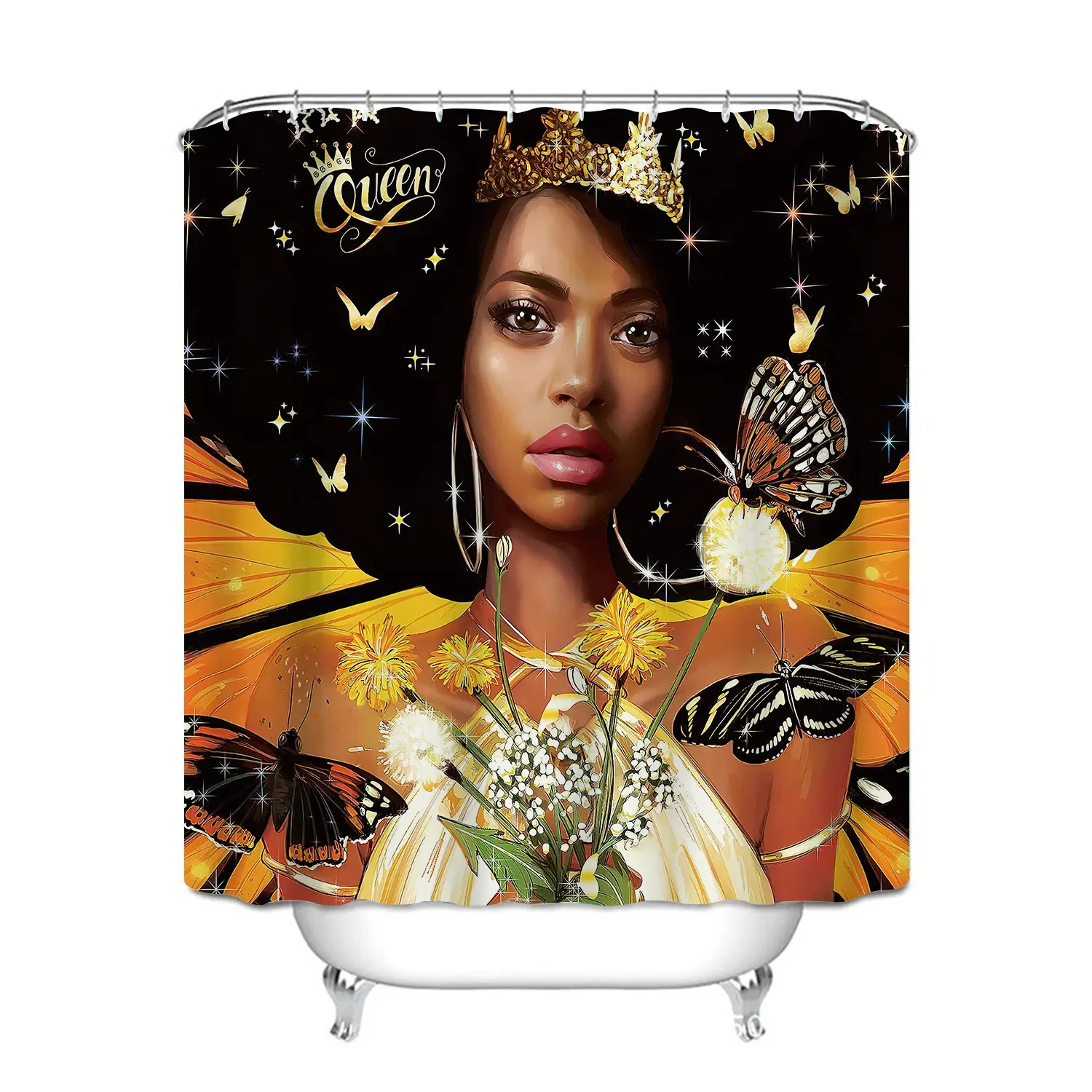Custom African American Girl Shower Curtain Art Afro Black Woman Bathroom Fabric Waterproof
