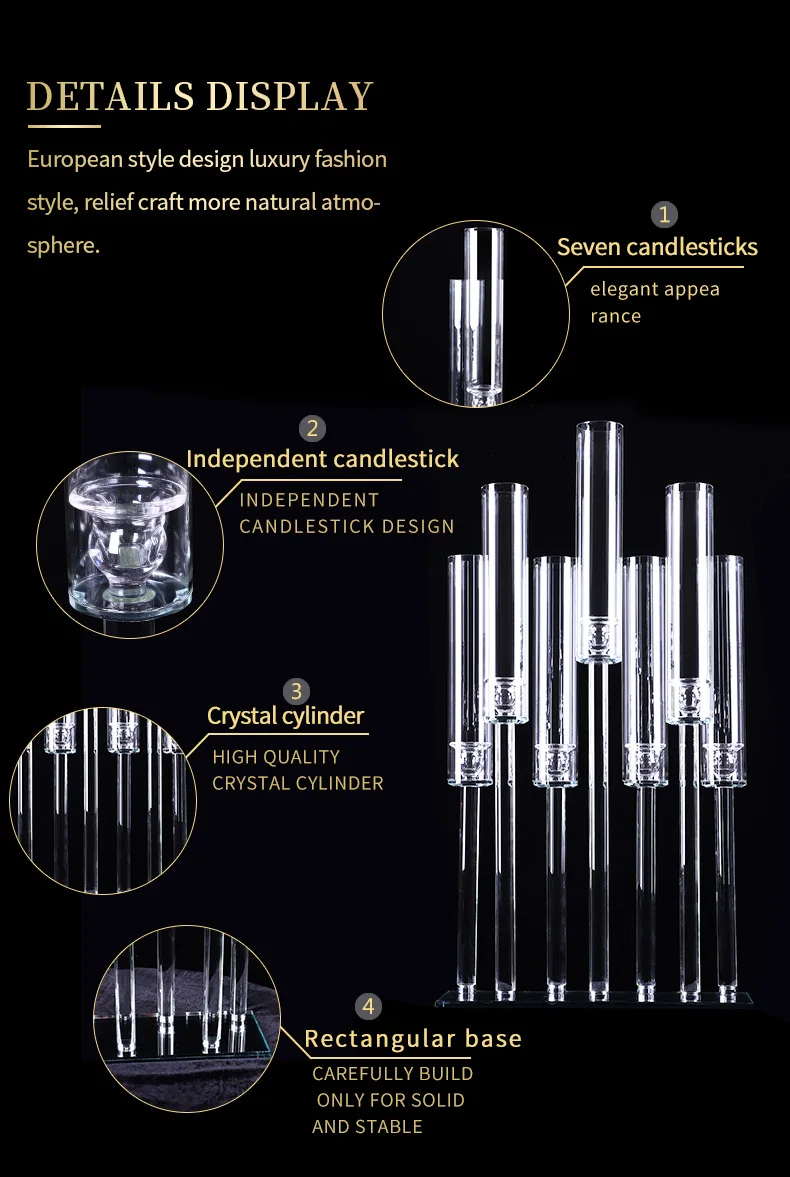 European Luxury 7 arms Crystal Candelabra for Wedding Center Pieces Crystal Candlestick details