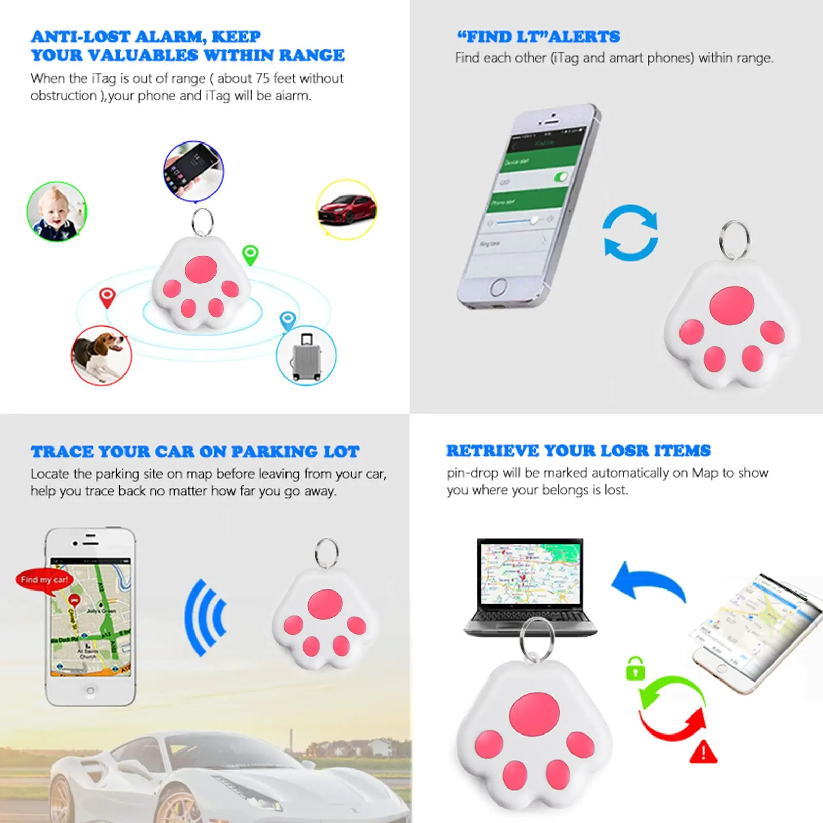 Cute Smart Tracker Cat Paw Mini Gps Trackers Locator Tracer Training ...