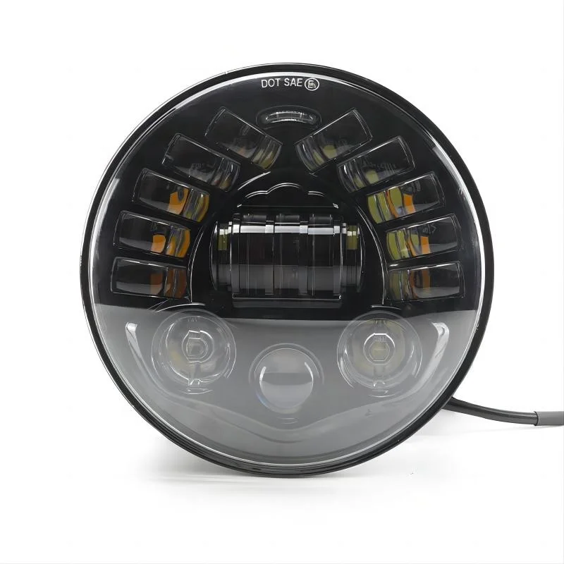TIYPEOR Universal Round Motorcycle Headlight 7Inch DRL LED Car Super Bright Auxiliary Fog Light
