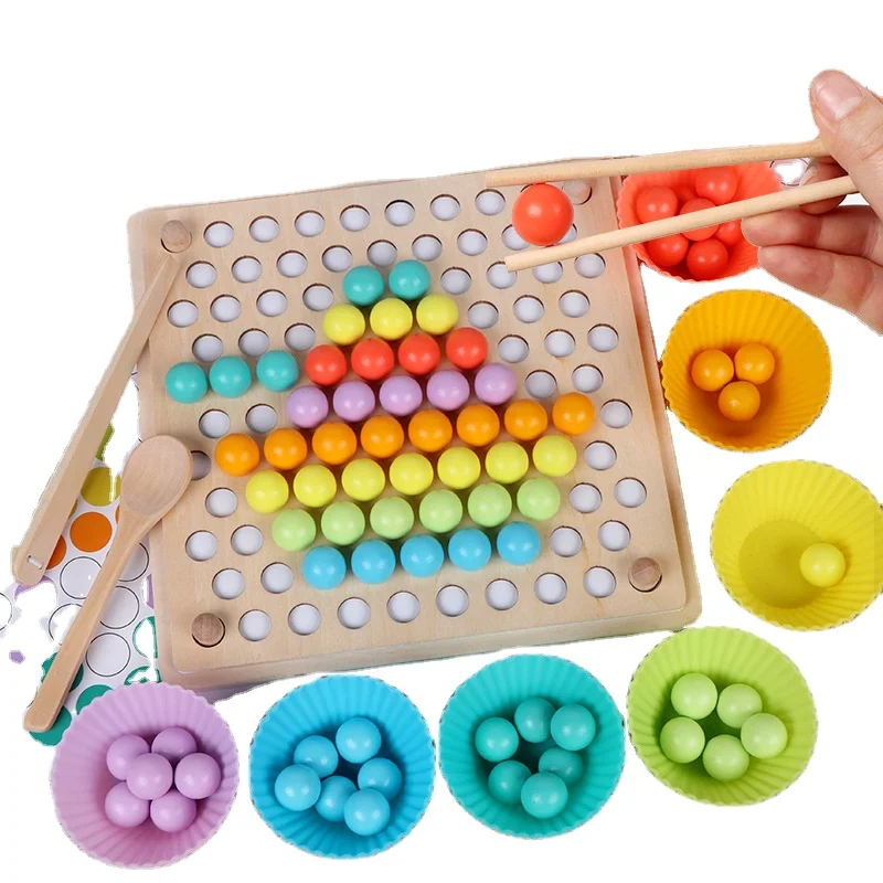 wooden toy clip beads game bead