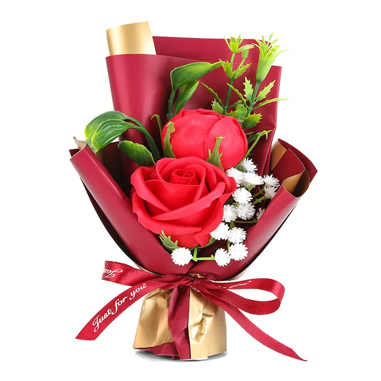 2021情人节礼物香皂玫瑰鲜花花束与玻璃圆顶礼品盒