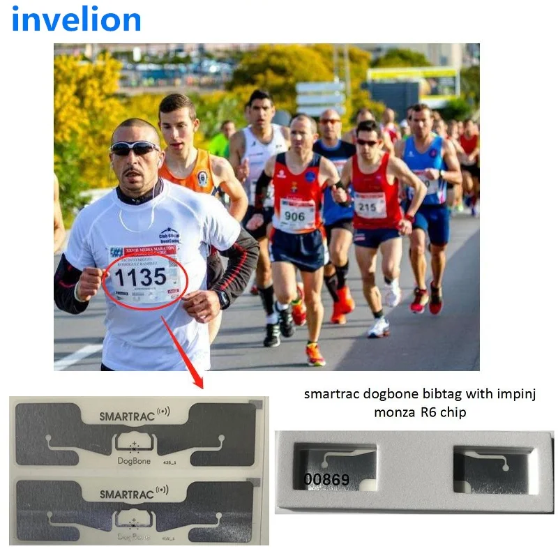 Uhf Rfid Tag Dogbone Smartrac Bibtag Impinj Monza Chip Adhesive Sticker Disposable RFID Timing Chip for Marathon Running Cycling