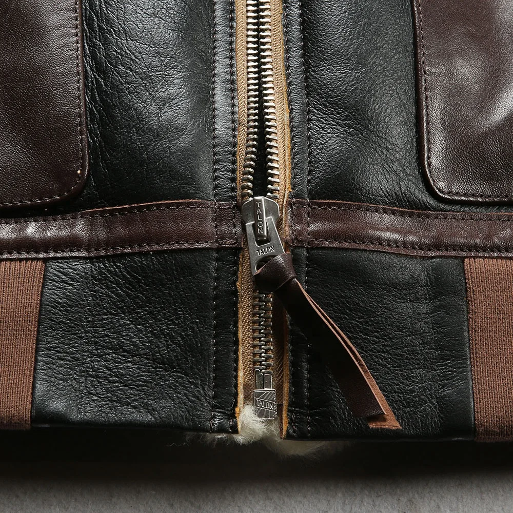 Men's Sheepskin A2 Pilot Jacket - Winter Fur Coat With Lapel_voghion.com