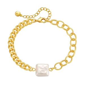 Latest Model 18K Gold Plated Stainless Steel Freshwater Pearl Bracelet Fashion Women's Adjustable Splicing Chain Bracelet