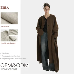 Women's Long Winter Wool Coat Comfortable Loose Design with Double Sided and Pockets Woolen Fabric