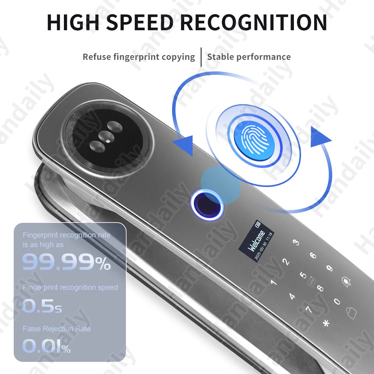 HanDaily Logo Custom Video Talking Smart Lock with Privacy Password Face Recognition Tuya Wifi Digital Locks H8