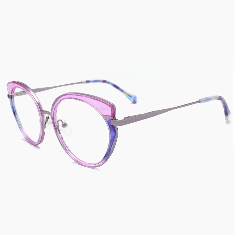 WAM-EM2087 New Factory Woman Lady Metal Mix Acetate Cat Eye Eyeglasses Frames for All Face Spectacles Eyewear with Spring Temple