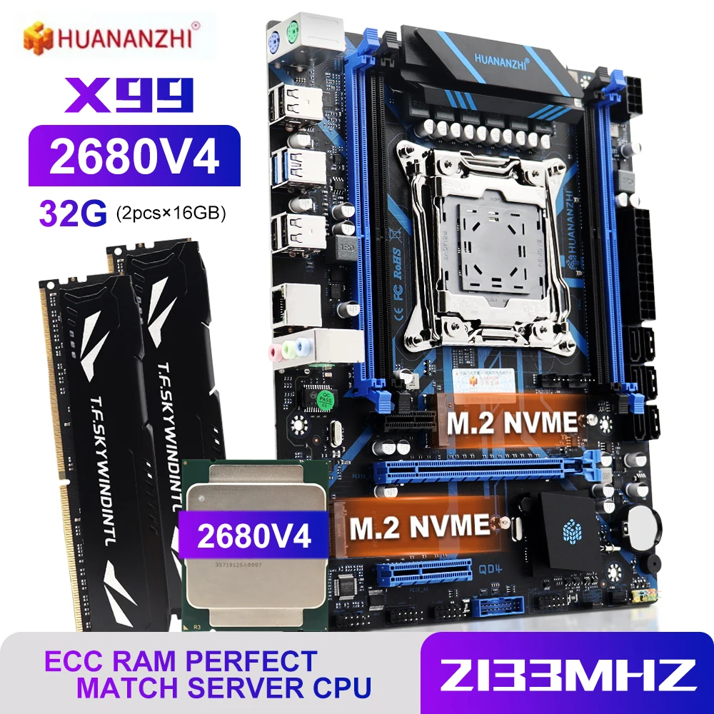 HUANANZHI X99 QD4 LGA 2011-3 XEON Motherboard Kit with E5 2670 V3