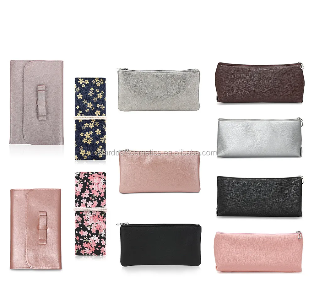 Оптовая продажа, экологически чистый холщовый пакет из искусственной кожи для макияжа, косметичка с 12 карманами