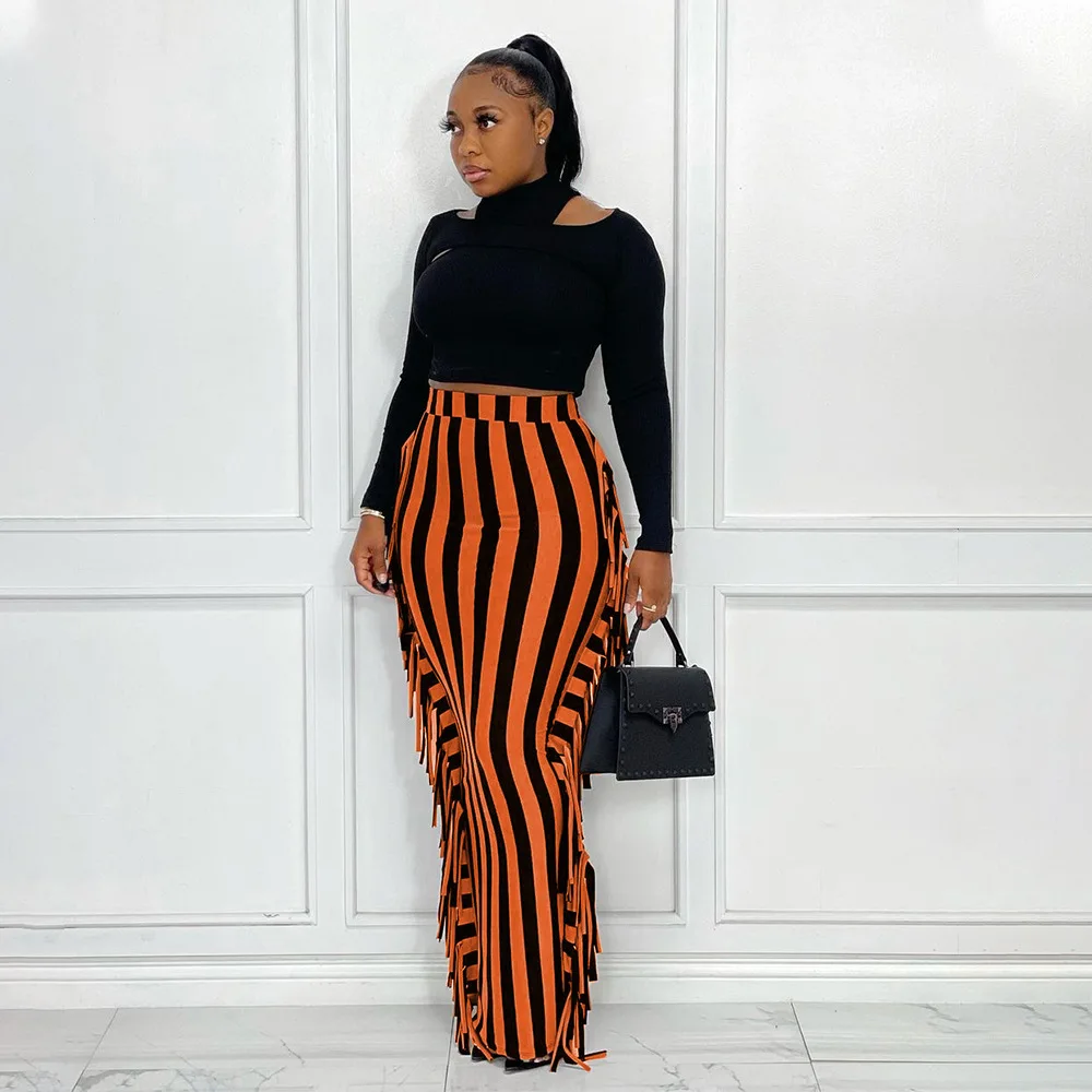 Striped Fringed Tassel Women's Pants & Trousers 2022 Fall Winter