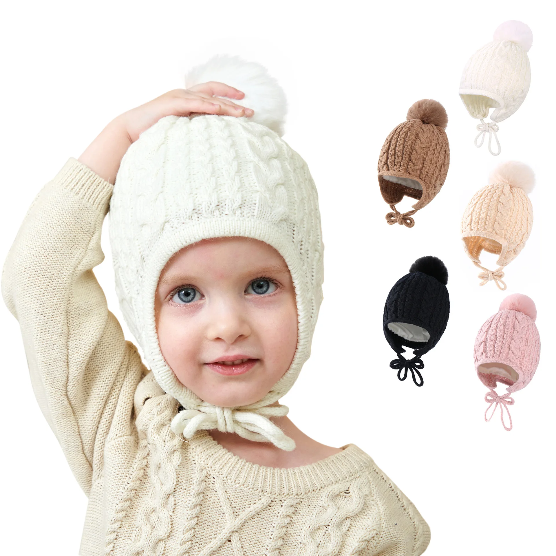 Yiwu Yiyuan Garment Winter Hats for Babies Knit Twist Pattern Baby Crochet Hats  Earmuffs Bind Infant Baby Stylish Hats
