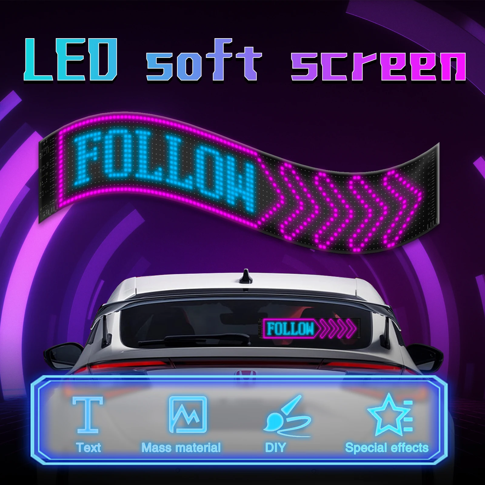 Panneau LED Devil Eyes Pour Voiture - 12x59,5cm Écran Souple Programmable | Control Par App | IP65 Étanche