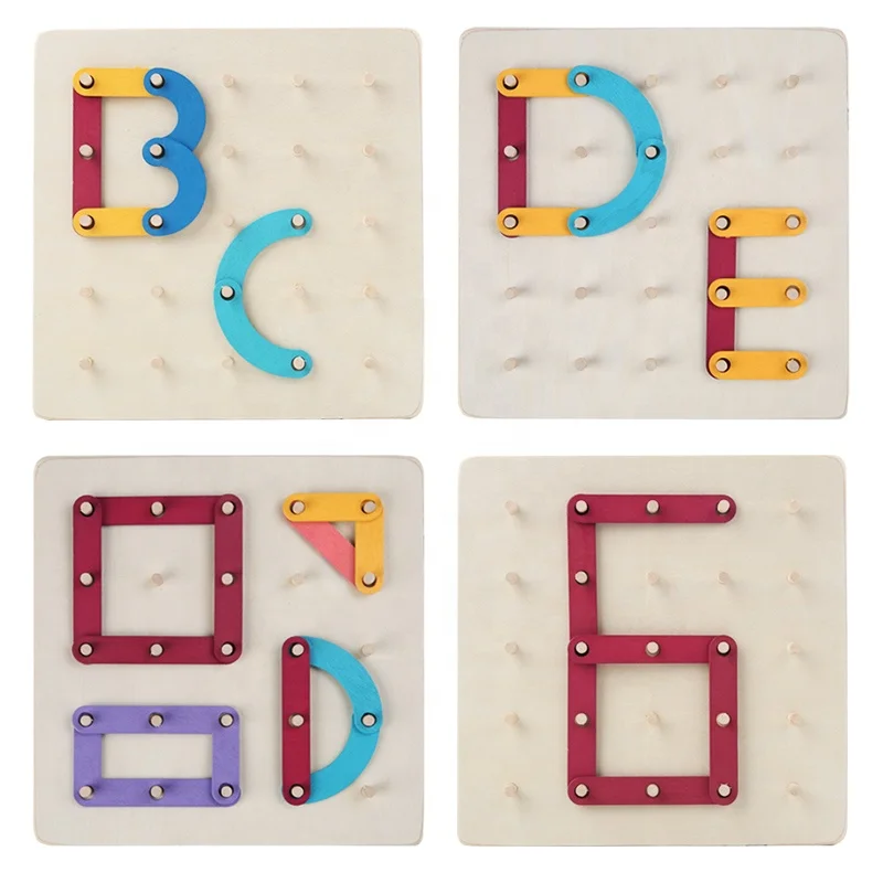 Toddlers Early Learning Alphabet Number Matching Game Toys Montessori Creative Geometric Wood Puzzle Nail Board