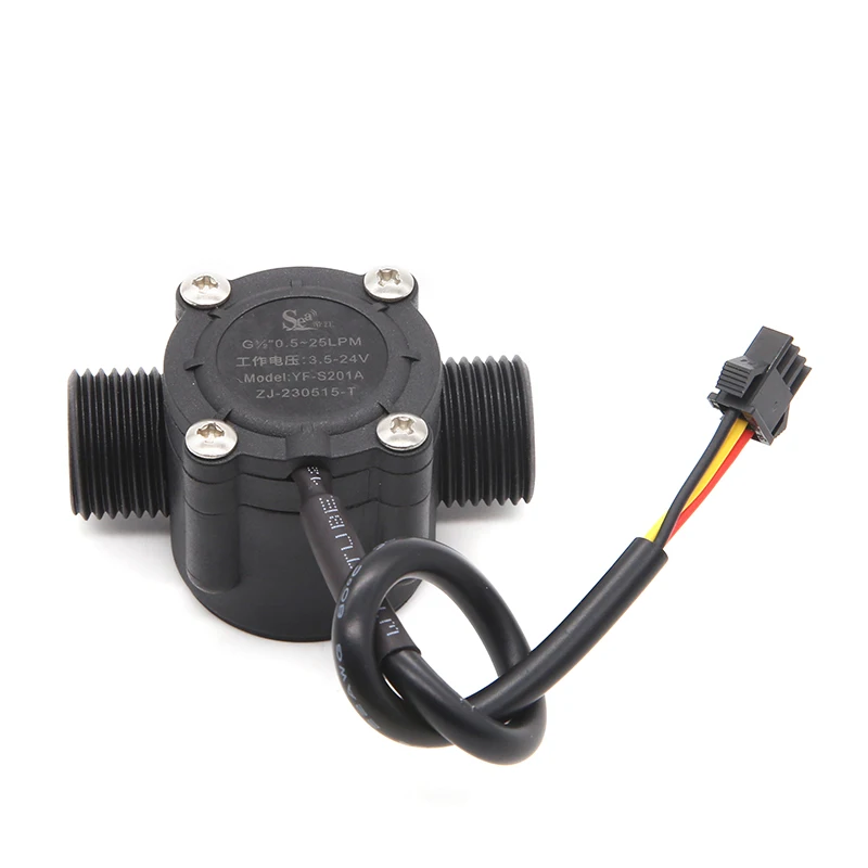 SEA Water Flow Sensor YF-S201A 1/2'' Port Waterproof 0.5-25LPM NPN Pulse Output Nylon Impeller Turbine
