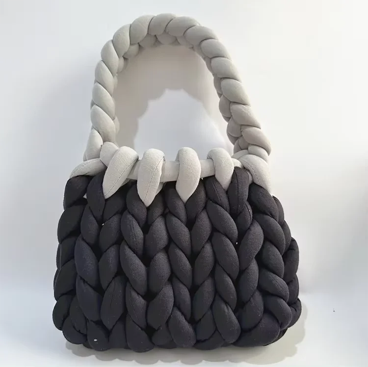 Custom Soft Wool Chunky Knit Thick Yarn Crochet Handmade Woven Handbag Bag Women Daily DIY Tote Bag
