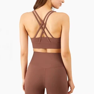 Women's Sports Bra with Cross Shoulder Strap Design High Elasticity Support Running Fitness Yoga Bra