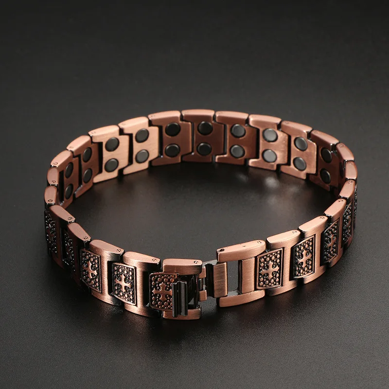 In Stocks! Vintage Fashion Cross Magnet Negative Magnetic Copper Bracelet for Men