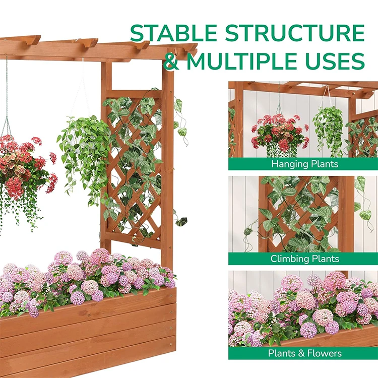 WDF Customize Rectangle Wholesale Elevated Outdoor Wooden Garden Planting Planter Boxes Flower Bed Raised Garden Beds