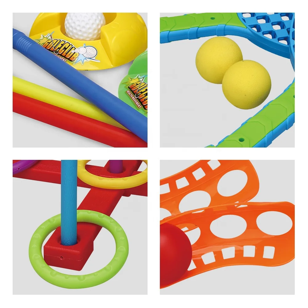 Sports & Fun - 6 in 1 Outdoor Sports Toy Set for Kids Family Fun Tennis Golf Flying Disc Boomerang Cross Collar Catch Ball Game
