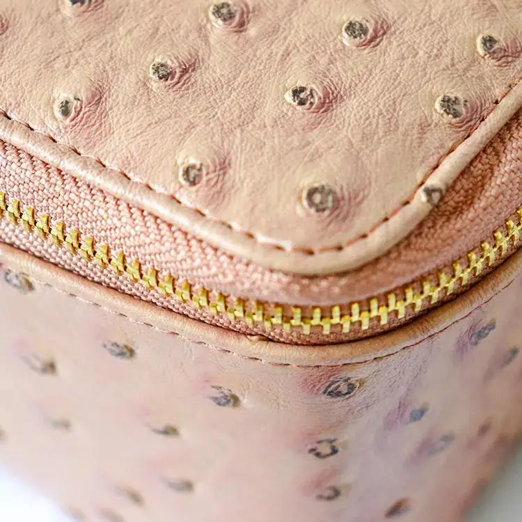 PU Vegan Ostrich Pattern Leather Beauty Cosmetics Organizer Toiletry Bag Vanity Case Makeup Bag for Scented Candle