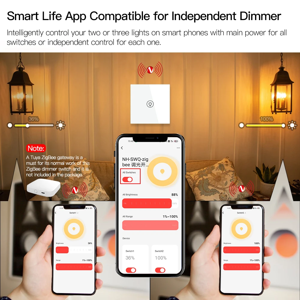 MOES Zigbee Interruttore Intelligente 1 Gang – No Neutro, Con Hub Tuya, Touch In Vetro, Compatibile Alexa