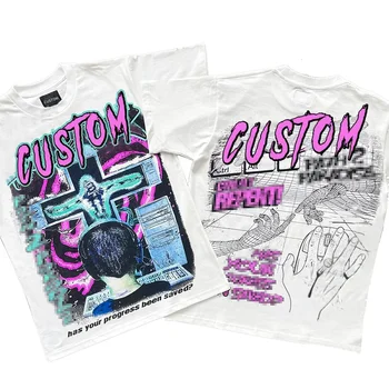 custom streetwear vintage Hip Hop hell graphic printing men wholesale heavyweight 100% cotton t shirt