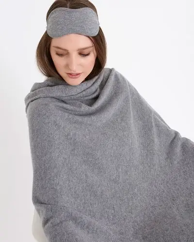 Индивидуальное вязаное одеяло из чистого кашемира, носки для глаз, удобные, кашемировые 100%, Дорожный комплект с сумкой