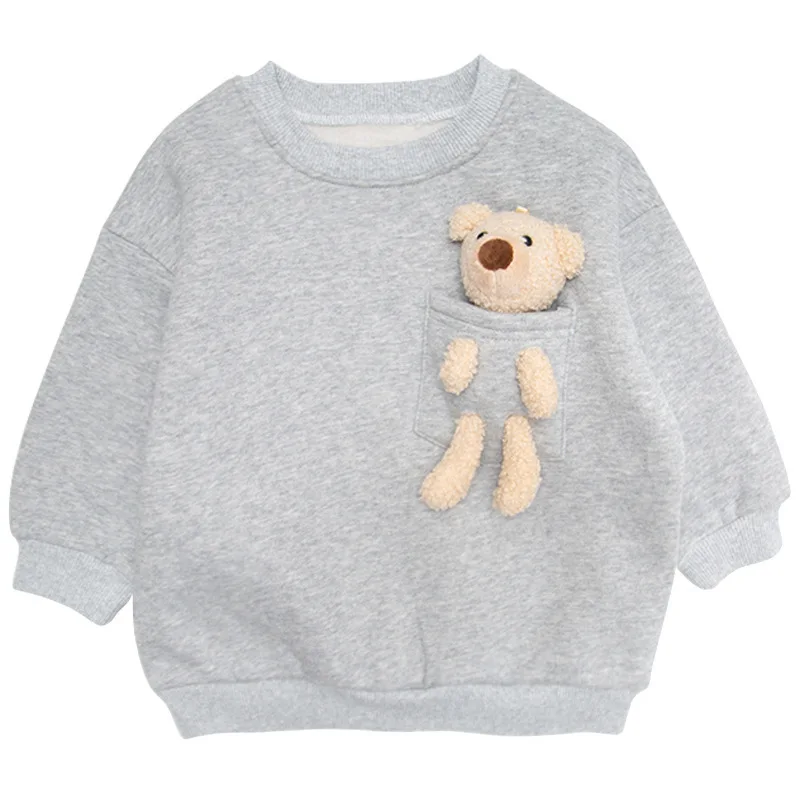 Лидер продаж осенне-зимняя теплая толстовка для мальчиков и девочек с изображением медведя Детский плюшевый пуловер карамельных цветов