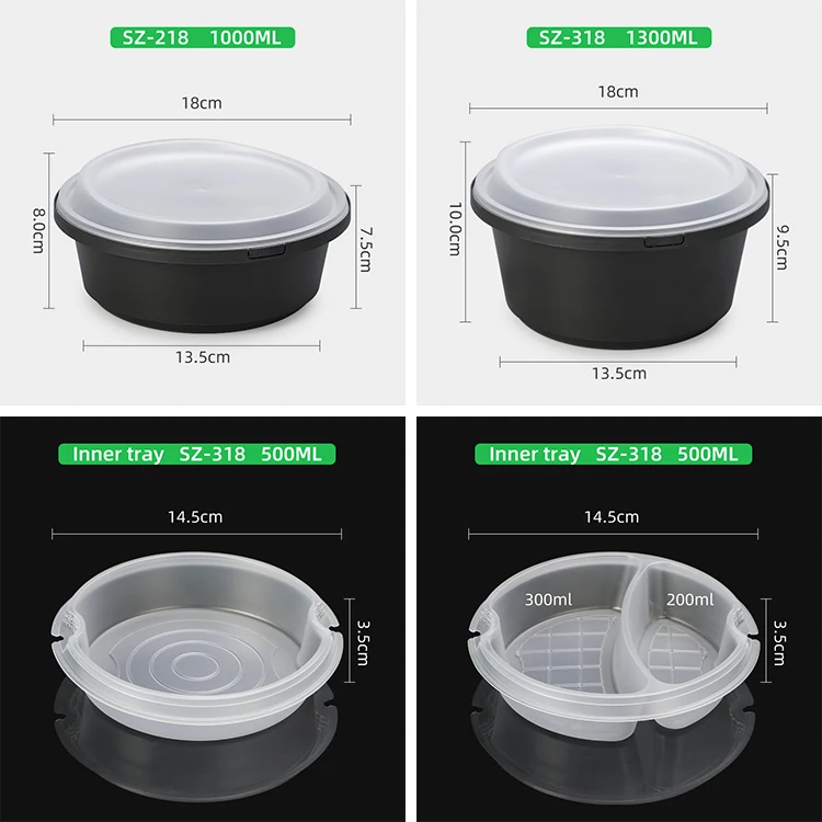 SZ218 1000ml/32oz Custom LOGO available plastic bowl with inviolable closure tamper evident box container for food with lock