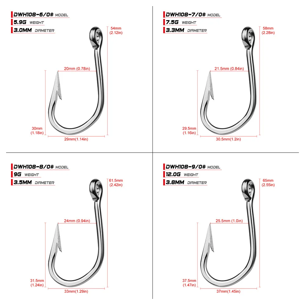 WEIHE 6/0-13/0# 5pcs/bag DWH108 Saltwater Fishing Hook Stainless Steel Hooks