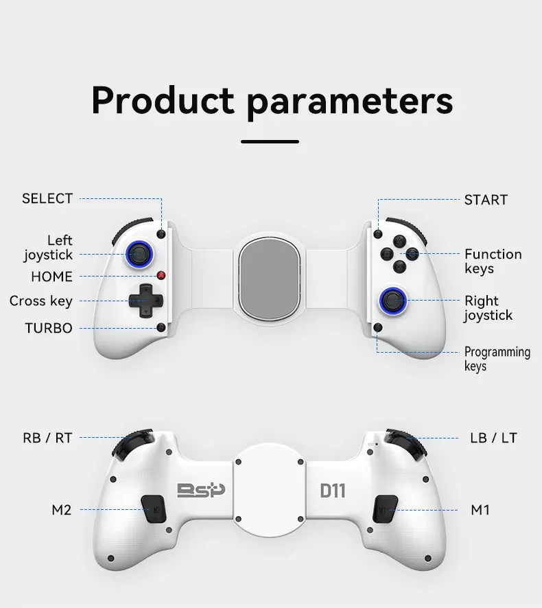 Mobile Gaming D11 Stretch Game Controller Gamepad Hall Trigger for Switch PC Android IOS BT Gaming Controller for Mobile Phone